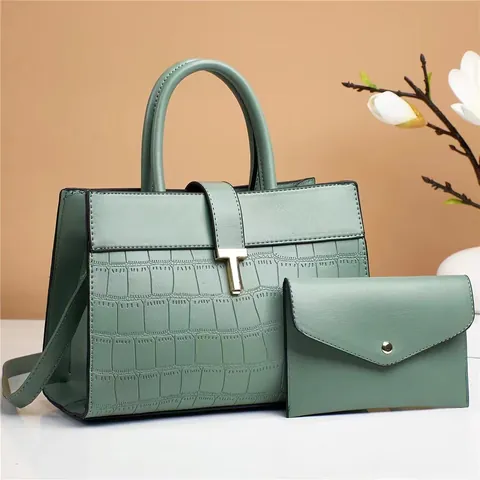 Handbag And Clutch Crocodile Embossed PU Leather Top Handle Shoulder Bag With Metal Buckle For Women