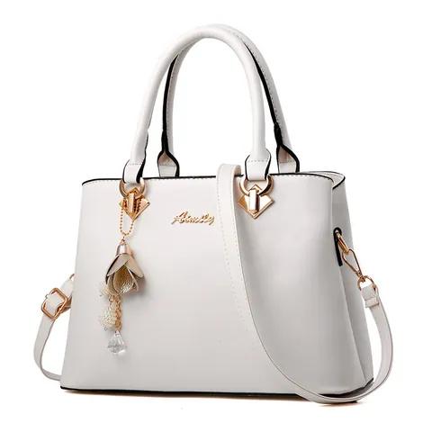 Damen PU Leder Handtasche Große Kapazität Koreanischer Stil Schulter Umhängetasche Mit Blumen Künstliche Perlen Anhänger
