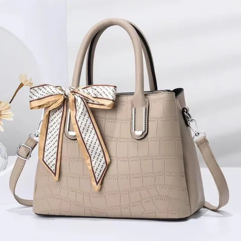 Crocodile Embossed PU Leather Handbag For Women With Decorative Satin Scarf Detachable Shoulder Strap Fashion Satchel Bag