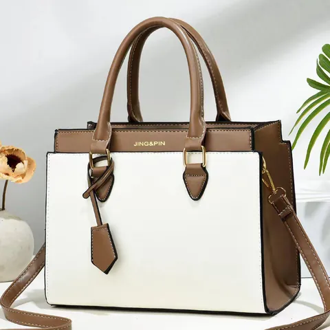 Damen Farbblock PU Leder Handtasche Mit Verstellbarem Riemen Kontrastnaht Tote Schulter Umhängetasche Goldene Hardware Für Den Täglichen Arbeitsweg