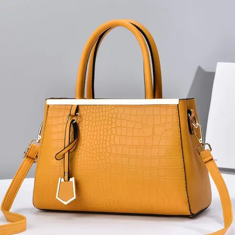 Women Crocodile Pattern PU Leather Handbag Large Capacity Top Handle Bag With Detachable Shoulder Strap Gold Hardware Tote Bag