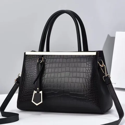 Women Crocodile Pattern PU Leather Handbag Large Capacity Top Handle Bag With Detachable Shoulder Strap Gold Hardware Tote Bag