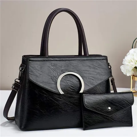 Bolso De Mano Para Mujer De Cuero Sintético Vintage Con Cartera A Juego Gran Capacidad Bolso Bandolera Hebilla De Herradura De Metal