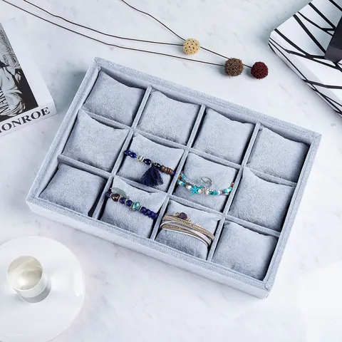 Samt Leinen Optik Schmuck Uhren Display Tablett Mit Weichen Kissen Mehrere Fächer Armband Aufbewahrungsbox Für Zuhause