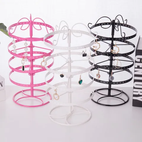 Rotating Metal Earring Display Stand Holder Multi Tier Jewelry Organizer Rack For Studs And Dangle Earrings Home Storage Decor