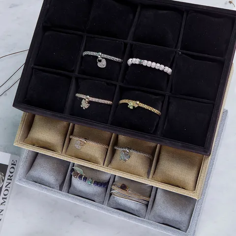 Samt Leinen Optik Schmuck Uhren Display Tablett Mit Weichen Kissen Mehrere Fächer Armband Aufbewahrungsbox Für Zuhause