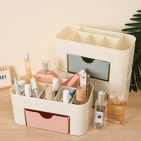 Desktop Cosmetics Storage Box With Drawer Multi-Grid Plastic Jewelry Organizer For Ring Earring Necklace Vanity Decor