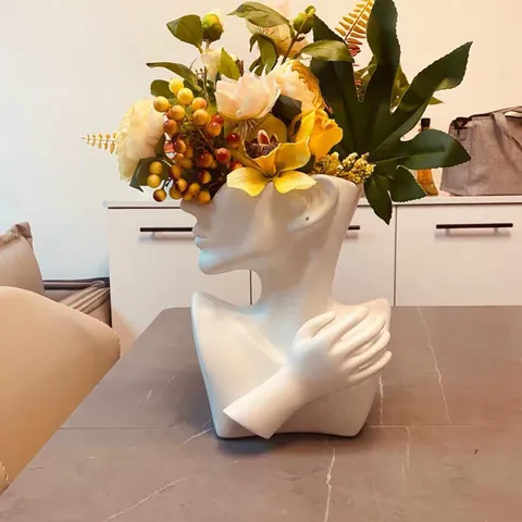 Modern Artistic Portrait Face Vase Resin Jewelry Display Stand Matte Black White Hand Sculpture Home Decor Flower Arrangement Ornament