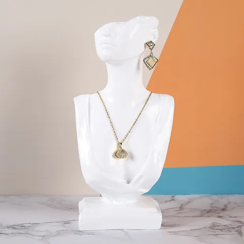 Présentoir à Bijoux en Résine Collier Boucles d'Oreilles Buste Mannequin Organisateur pour Maison Boutique Noir Blanc Mat
