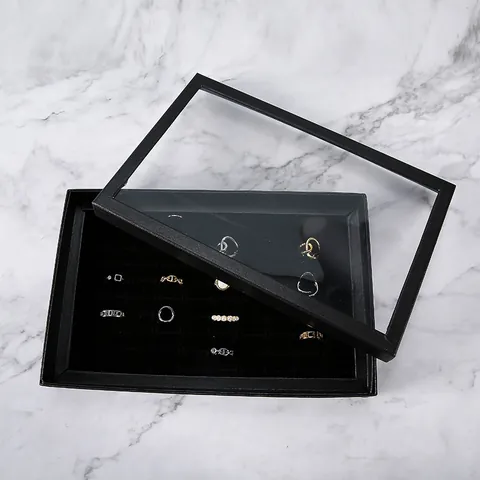 100 Slots Sieraden Display Doos Kunstleer Ring Oorbel Organizer Case Met Transparant Deksel Fluwelen Voering Opbergvak
