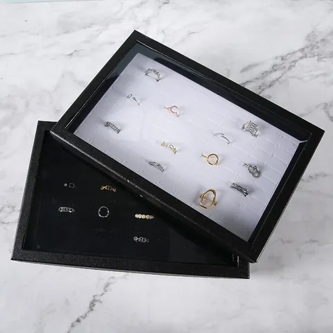 100 Slots Sieraden Display Doos Kunstleer Ring Oorbel Organizer Case Met Transparant Deksel Fluwelen Voering Opbergvak