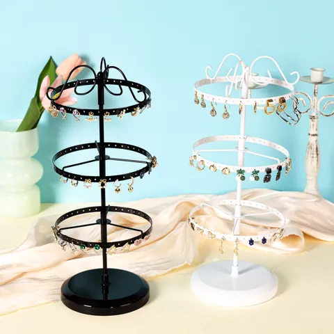 Présentoir à Boucles d'Oreilles Rotatif en Fer à 3 Niveaux 130 Trous Organisateur de Bijoux Réglable pour Clous d'Oreilles