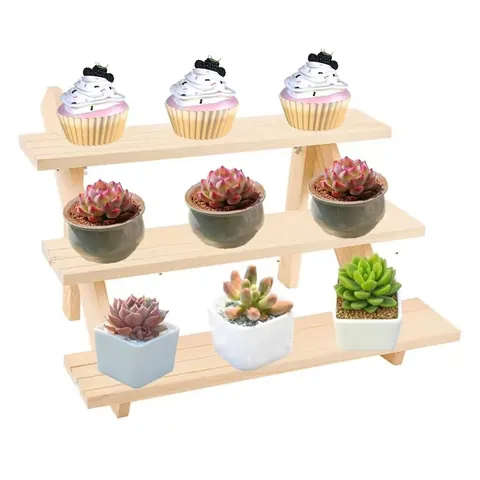 Solid Wood Tiered Display Stand For Jewelry Earrings Card Organizer Tabletop Ladder Storage Rack Figures Display Shelf Holder