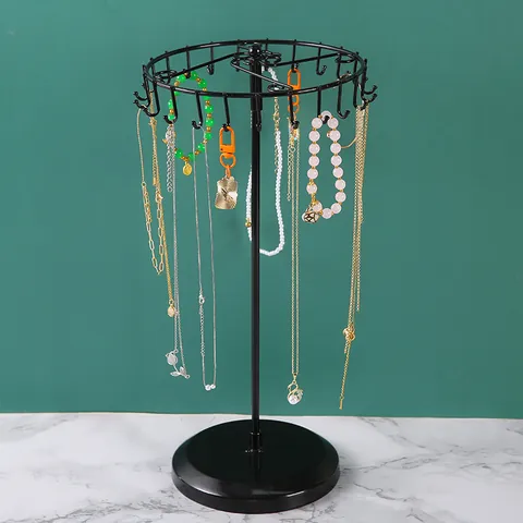 Metal Rotating Jewelry Display Stand Necklace Holder Organizer With Hooks For Jewelry Desktop Storage Black White