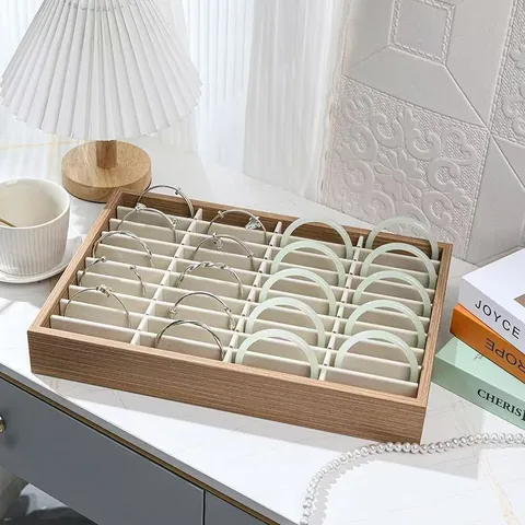 Houten Sieraden Display Plateau Fluwelen Voering Armband Organizer Case Voor Winkel Aanrecht Sieraden Opslag