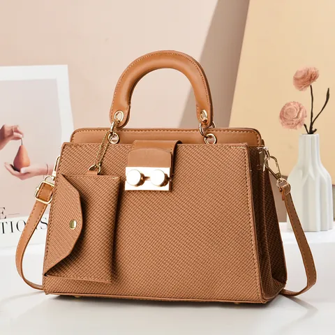 Women Retro PU Leather Woven Texture Handbag And Hanging Pouch Solid Color Crossbody Shoulder Bag For Daily Use Luxury Satchel