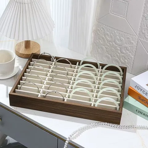 Houten Sieraden Display Plateau Fluwelen Voering Armband Organizer Case Voor Winkel Aanrecht Sieraden Opslag