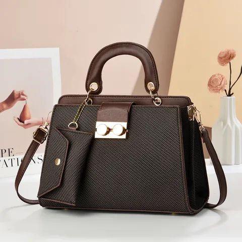Women Retro PU Leather Woven Texture Handbag And Hanging Pouch Solid Color Crossbody Shoulder Bag For Daily Use Luxury Satchel