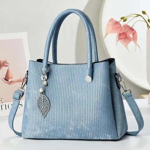 Dames Mode Handtas Met Grote Capaciteit Verticale Textuur PU Leer Schoudertas Met Bladhanger Kunstparel Accent Elegante Tote