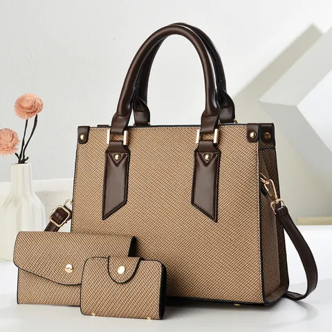 Borsa Tote Donna Trama Intrecciata Portafoglio E Porta Carte Pelle Sintetica Grande Capacità Borsa Tracolla Elegante Tinta Unita