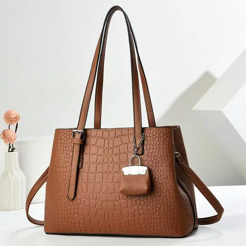 Fashion Crocodile Pattern PU Leather Tote Bag Large Capacity Handbag With Mini Bag Attachment Shoulder Bag For Women