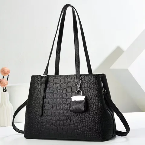 Fashion Crocodile Pattern PU Leather Tote Bag Large Capacity Handbag With Mini Bag Attachment Shoulder Bag For Women