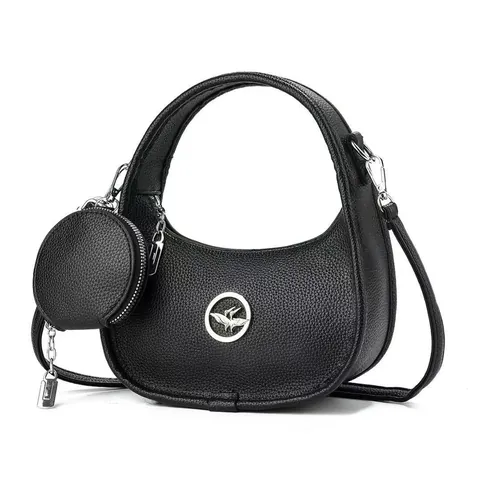 Women Crescent Hobo Bag PU Leather Lychee Pattern Crossbody Shoulder Bag With Mini Round Pouch Fashion Streetwear Handbag