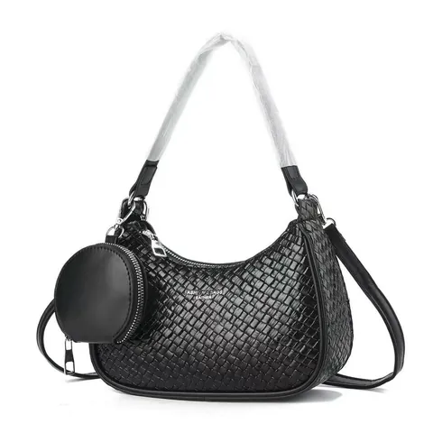 Ensemble Sac sous le bras en Cuir PU Tressé Mode pour Femmes Avec Mini Pochette Ronde Sac Bandoulière Minimaliste Quotidien