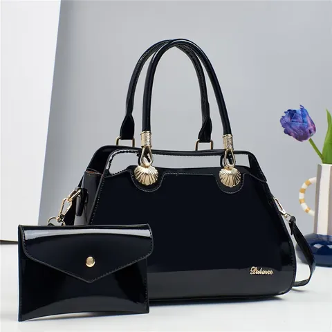 Patent Leather Women Handbag And Pouch Shell Decor Shiny Tote Crossbody Shoulder Bag Elegant Fashion For Mother
