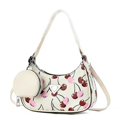 Borsa Sotto l'Ascella da Donna in Pelle PU con Stampa Ciliegie Borsa a Spalla Hobo con Portamonete Rotondo Accessori