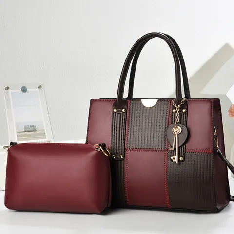 Juego de Bolsos Tote de Moda para Mujer de Cuero PU de Gran Capacidad con Bloques de Color y Colgante de Corazón