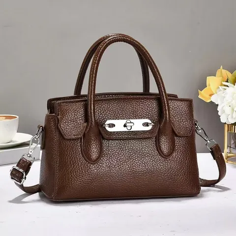 Elegante PU-Leren Litchi-Patroon Tote Bag Voor Vrouwen Zilveren Slot Handtas Met Verstelbare Riem Crossbody Schoudertas Telefoontasje Casual Reizen Kantoor Tas