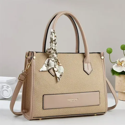 Dames Grote Capaciteit Stedelijk Eenvoudig PU Canvas Patchwork Tote Bag Handtas Schoudertas Met Decoratieve Sjaal