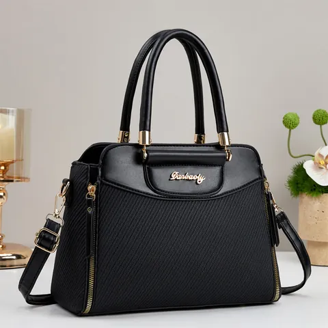 Damen Elegante Webstruktur PU Leder Handtasche Große Kapazität Schulter Umhängetasche Mit Metall Logo Für Den Alltag