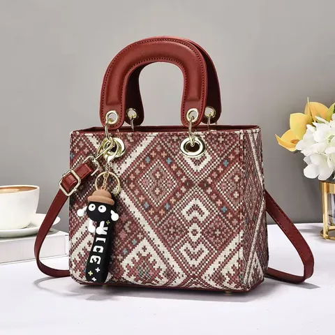 Fashion Ethnic Jacquard Handbag For Women Geometric Pattern PU Leather Crossbody Bag With Charm Elegant Daily Shoulder Bag
