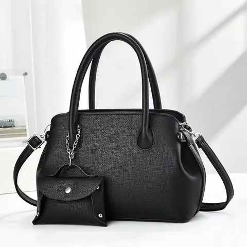 Fashion Litchi Texture PU Leather Tote Bag And Pouch Solid Color Top Handle Crossbody Shoulder Bag For Daily Commuting
