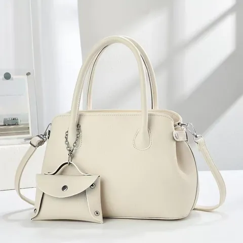 Fashion Litchi Texture PU Leather Tote Bag And Pouch Solid Color Top Handle Crossbody Shoulder Bag For Daily Commuting