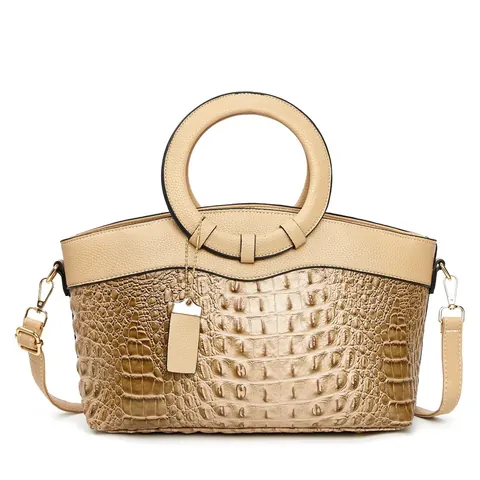 Sac à Main Vintage en Cuir PU Gaufré Crocodile pour Femme Élégant Poignée Ronde Couture Sac à Bandoulière Grand Tote