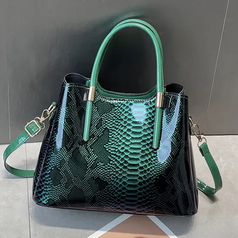 Borsa Tote da Donna Vintage in Vernice con Motivo Serpente Borsa a Mano Lucida Sfumata alla Moda con Tracolla Regolabile