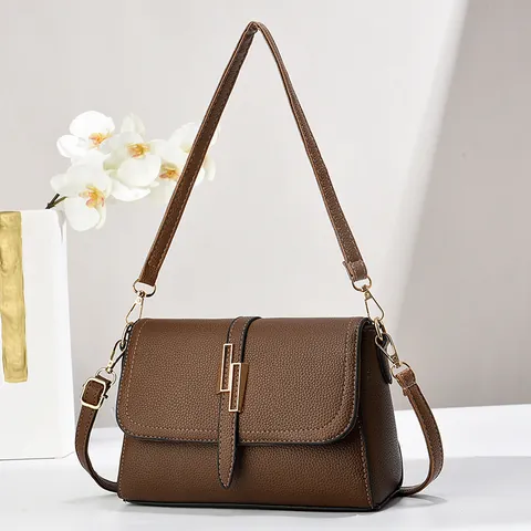 Women Litchi Texture PU Leather Shoulder Bag Golden Hardware Small Square Crossbody Bag With Two Straps Fashion Daily Versatile Messenger Bag