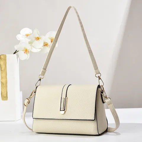 Women Litchi Texture PU Leather Shoulder Bag Golden Hardware Small Square Crossbody Bag With Two Straps Fashion Daily Versatile Messenger Bag
