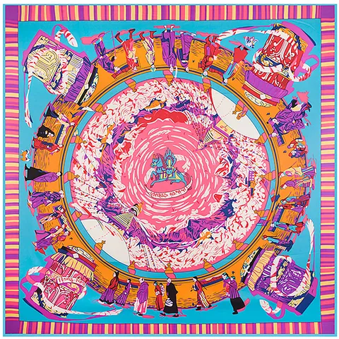 Pañuelo Cuadrado Grande de Satén Ilustración Étnica Pegaso Estampado Chal de Lujo para Mujer Elegante Accesorio de Moda