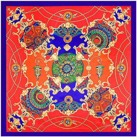 Luxus Barock Druck Satin Quadratisches Halstuch Für Damen Retro Palast Stil Seidenähnlich Bedruckt Dekoratives Kopftuch Halswickel