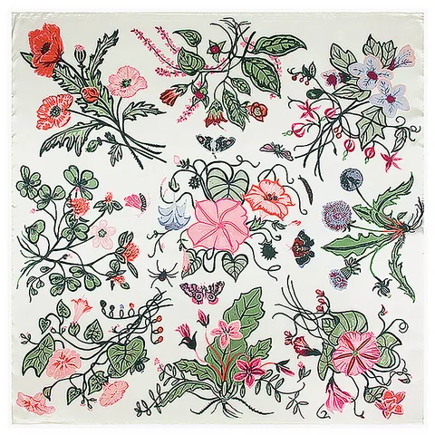 Large Satin Square Scarf For Women Botanical Floral Butterfly Print Head Scarf Vintage Flower Pattern Shawl Wraps Fashion