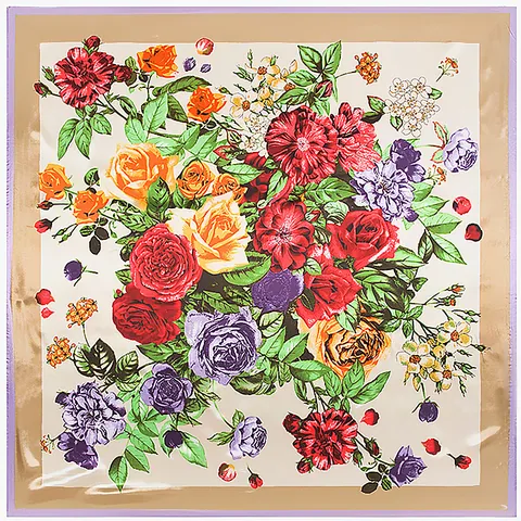 Women Vintage Floral Print Satin Square Scarf Artistic Flower Pattern Decorative Headband Neck Wrap Shawl Elegant Fashion Accessory