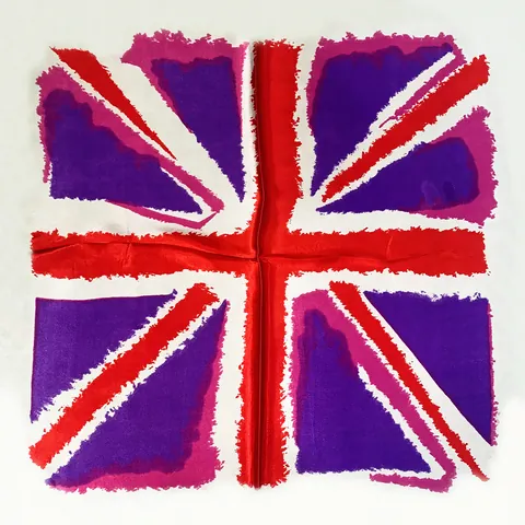 Künstlerisches Satin Quadratisches Tuch Mit Britischer Flagge Union Jack Print Für Damen Mehrfarbige Mode Dekorative Halstuch