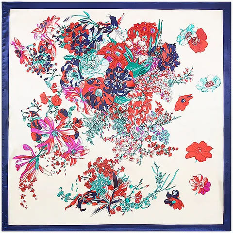 Elegant Satin Square Scarf Artistic Floral Butterfly Pattern Silk-Feel Large Wrap For Women Stylish Fashion Neck Accessory