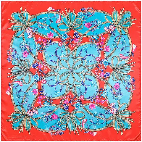 Foulard Carré en Satin de Luxe pour Femmes Imprimé Floral avec Nœud Élégant Mode Écharpe Effet Soie 90x90cm Écharpe Décorative