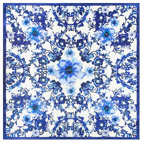 Women Elegant Satin Square Scarf Retro Floral Baroque Equestrian Print Luxury Smooth Neck Scarf Head Scarf Handkerchief
