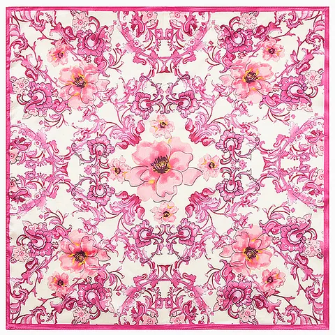 Women Elegant Satin Square Scarf Retro Floral Baroque Equestrian Print Luxury Smooth Neck Scarf Head Scarf Handkerchief